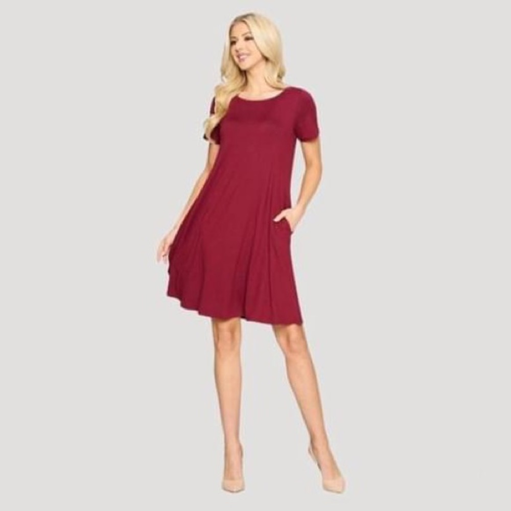 Burgundy Dress w/ Pockets